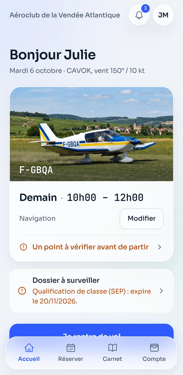 L'appli des pilotes : le prochain vol, ce qu'il faut vérifier avant de partir
